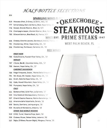 okeechobee steakhouse wine menu